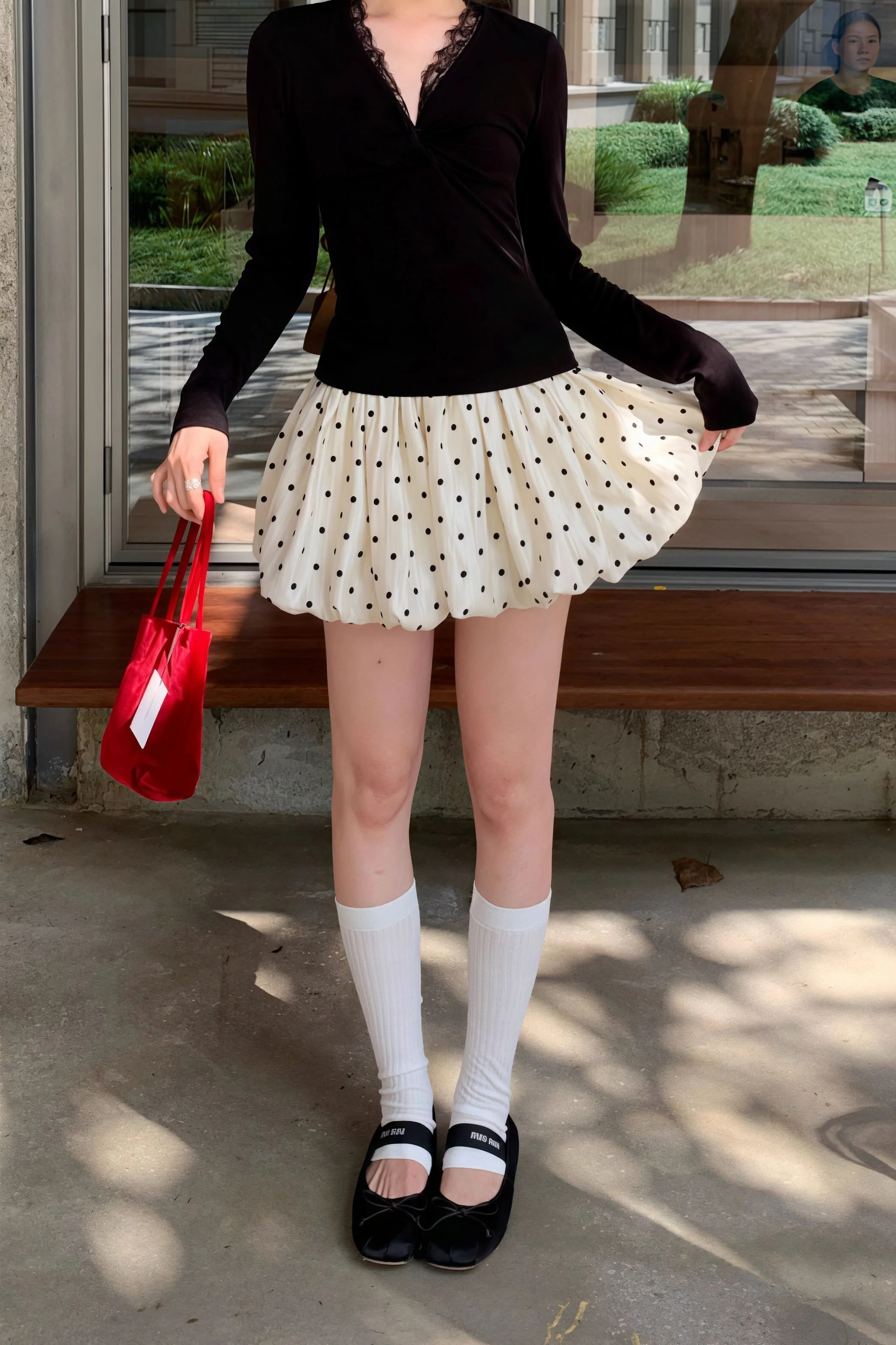 Retro Polka Dot Elastic Waist A Line Mini Skirt - Image 3