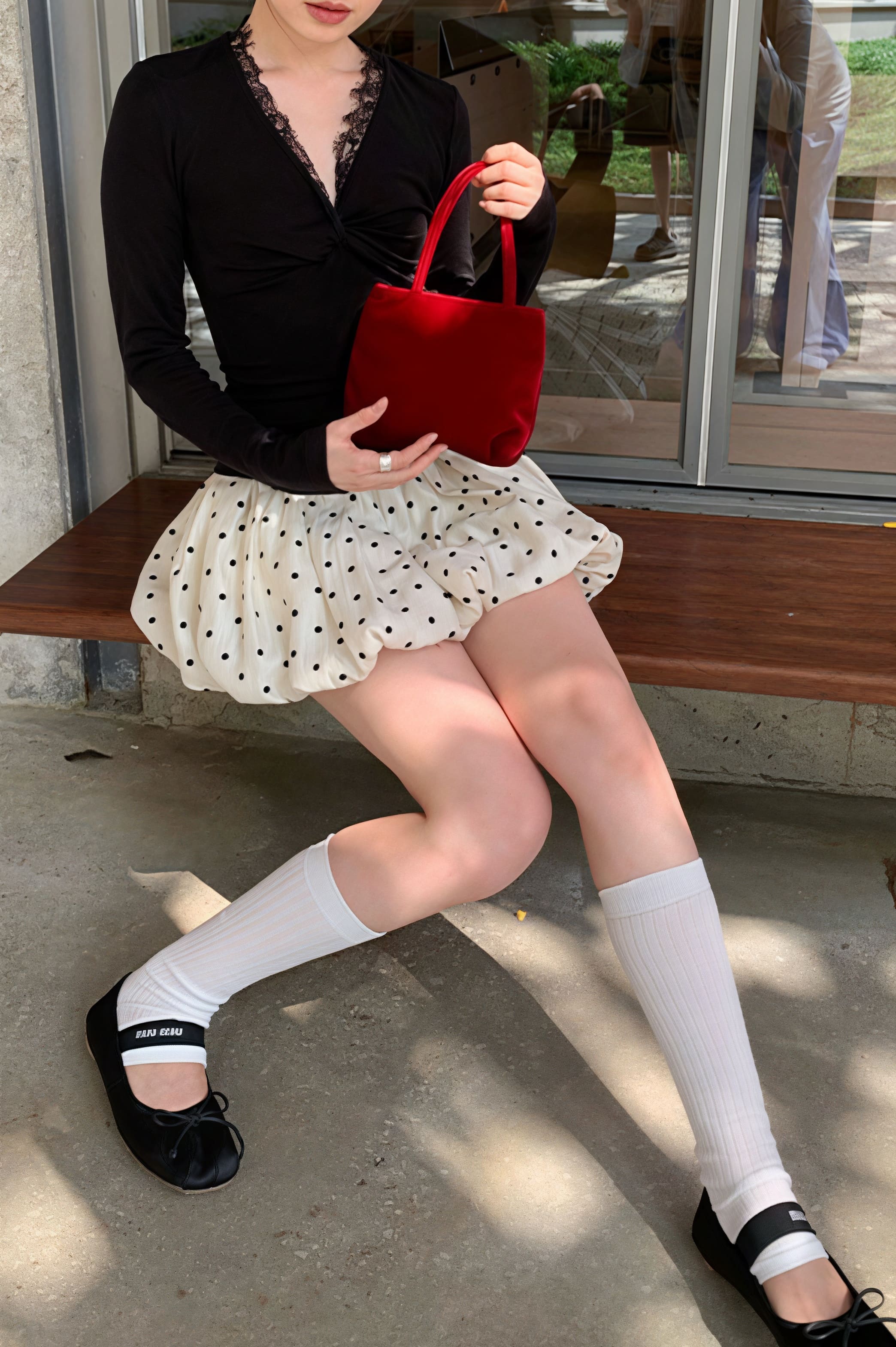 Retro Polka Dot Elastic Waist A Line Mini Skirt - Image 4