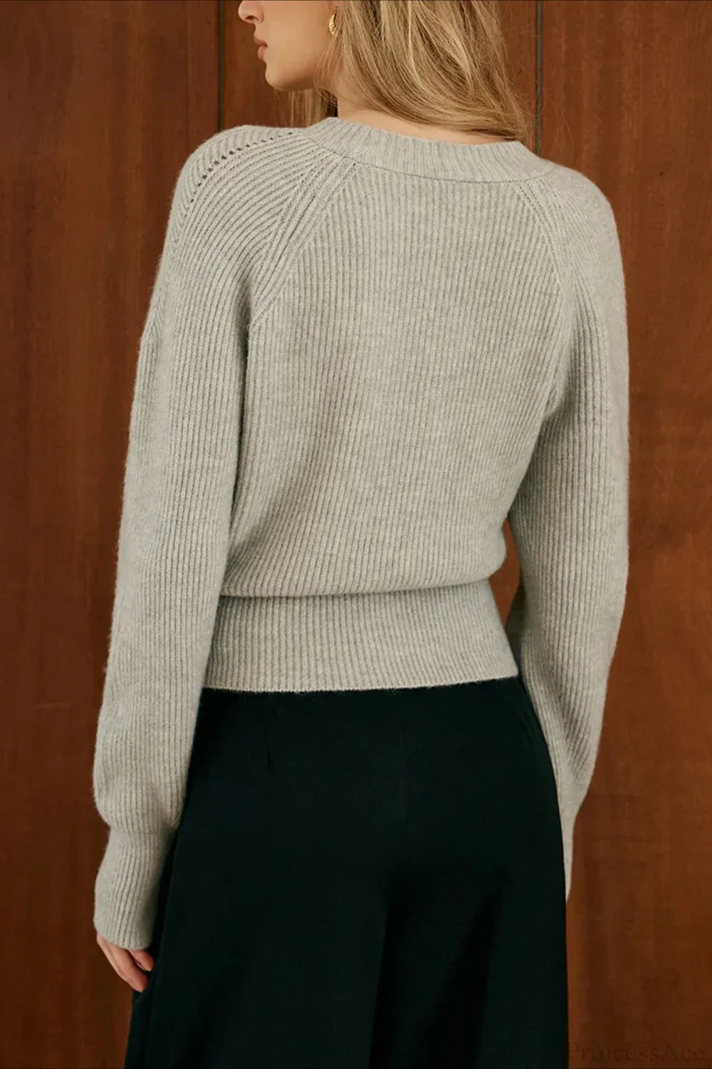 Retro Slouchy V Neck Cropped Knit Sweater - Image 2