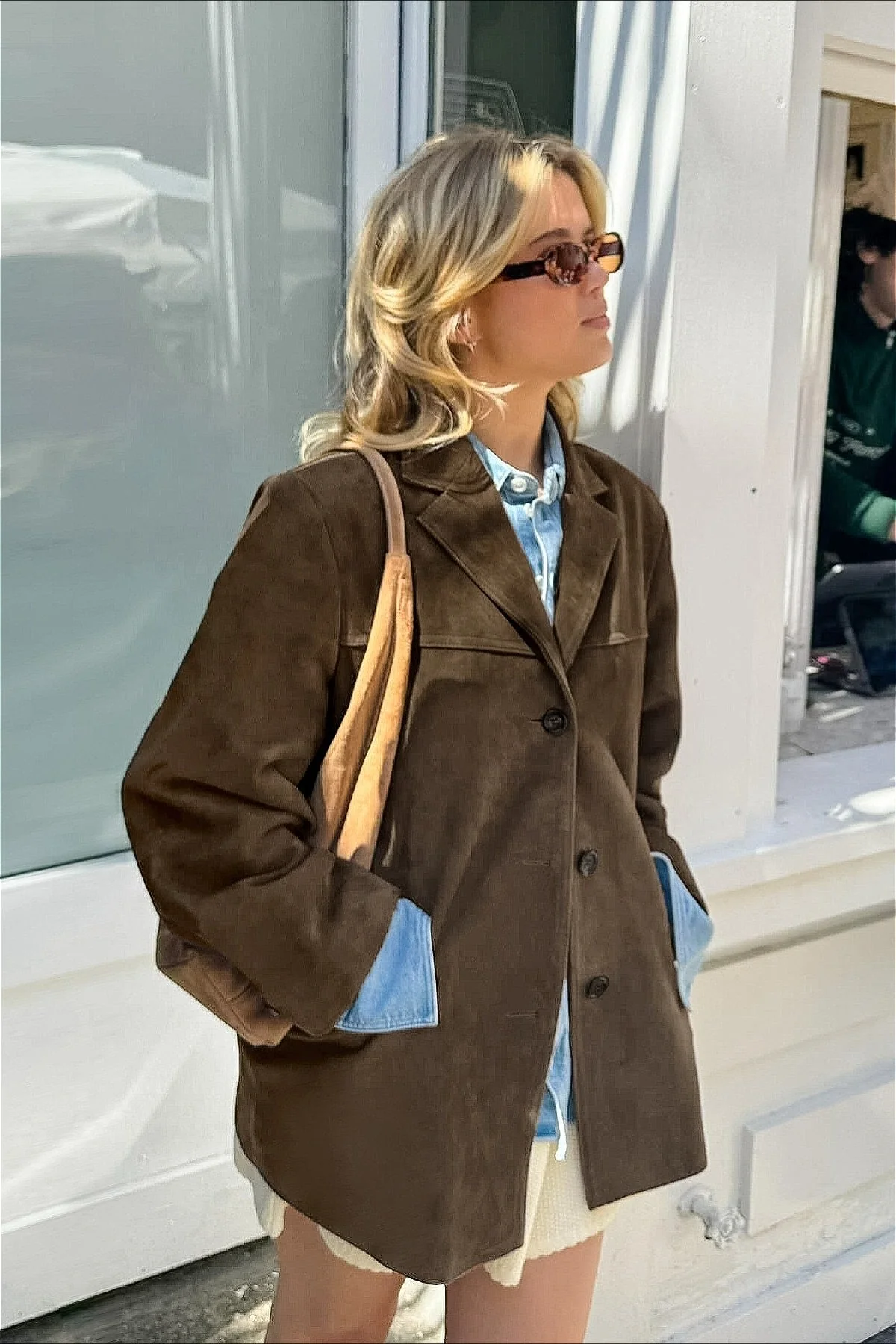 Retro Suede Solid Notch Collar Coat - Image 2