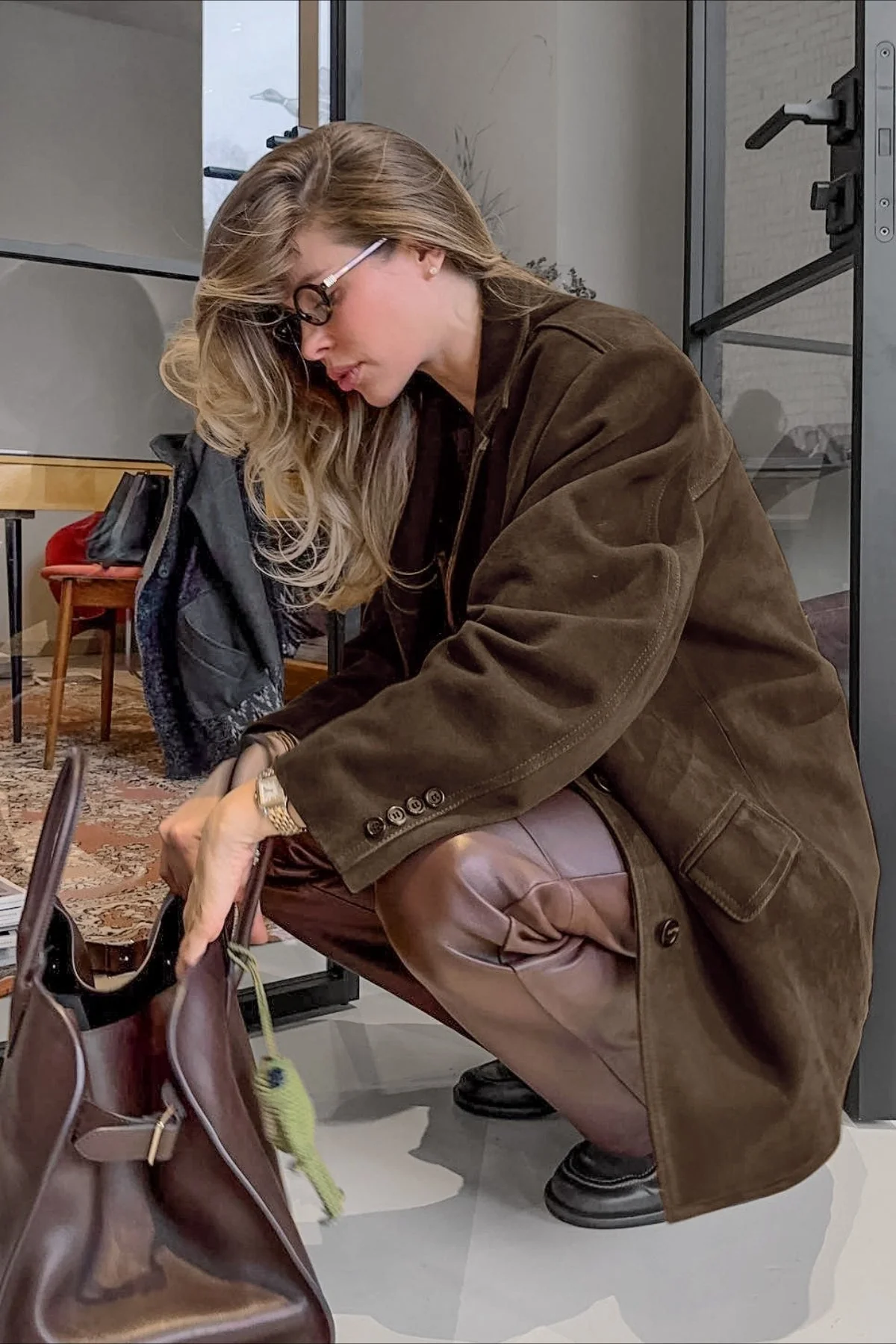 Retro Suede Solid Notch Collar Coat - Image 3