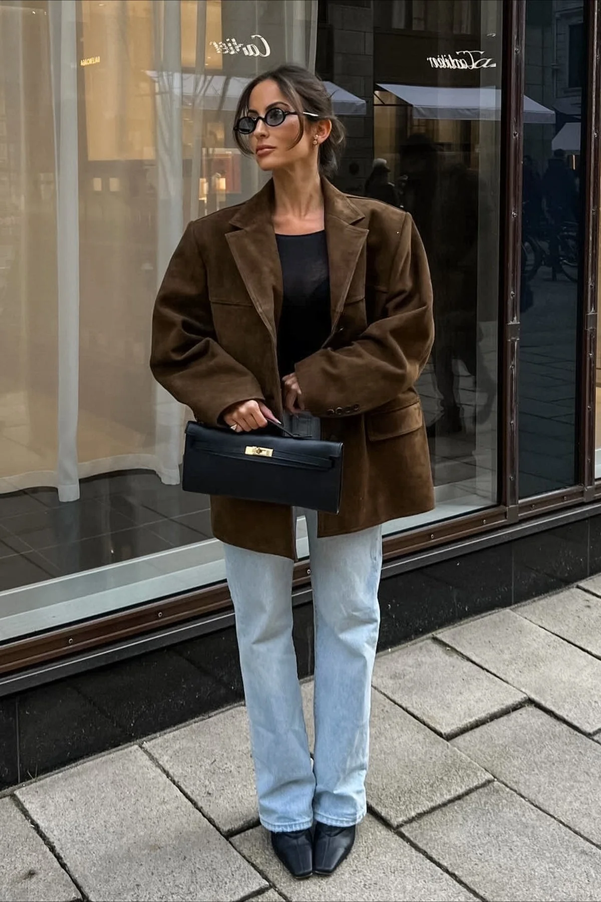 Retro Suede Solid Notch Collar Coat - Image 4