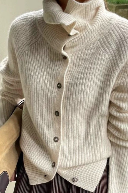 Retro Textured Rib Slim-Fit Single-Row Button Loose Solid Knit Cardigan - Image 3
