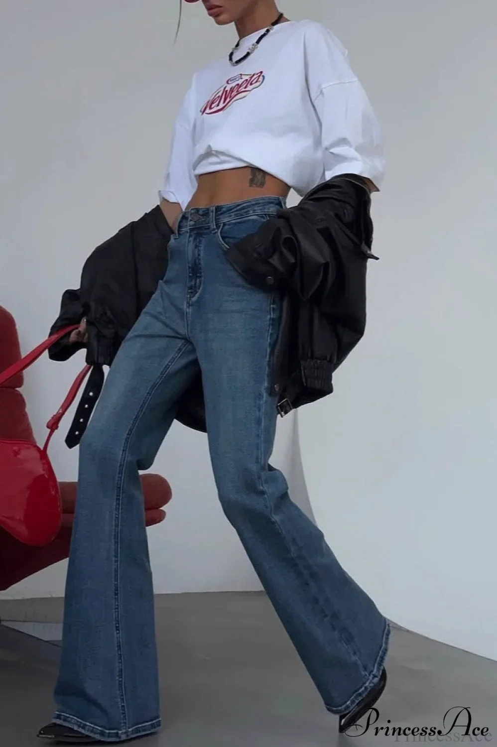 Retro Washed High Waist Slim Flare Jeans - Image 2