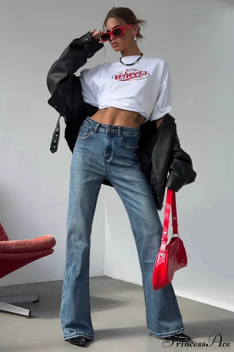 Retro Washed High Waist Slim Flare Jeans - Image 3