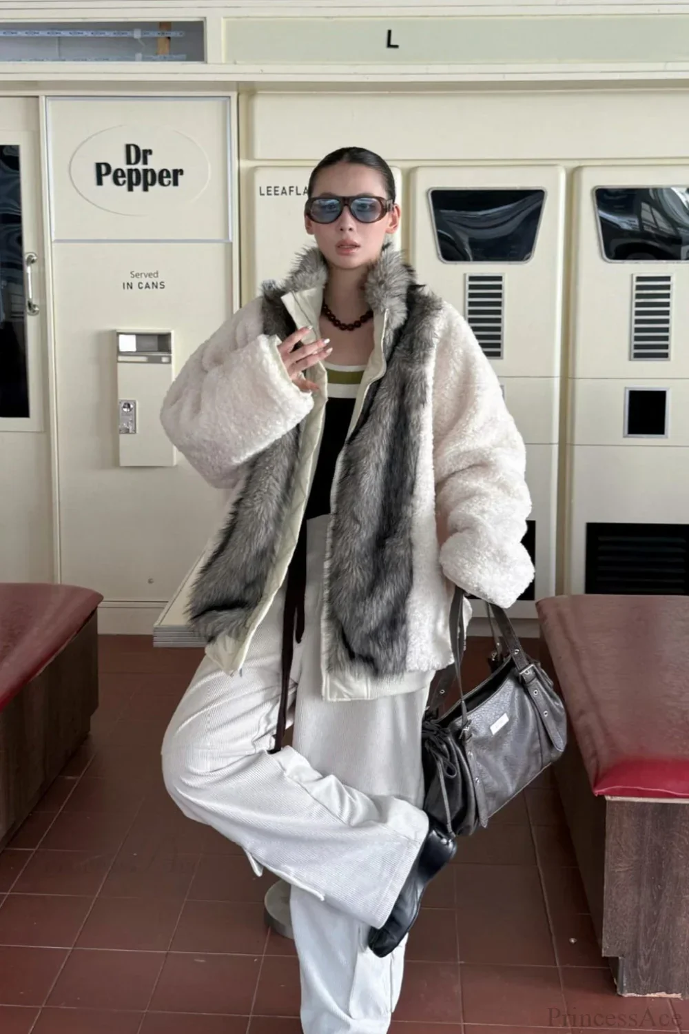 Reversible Patchwork Color Block Fleece Coat - Image 2