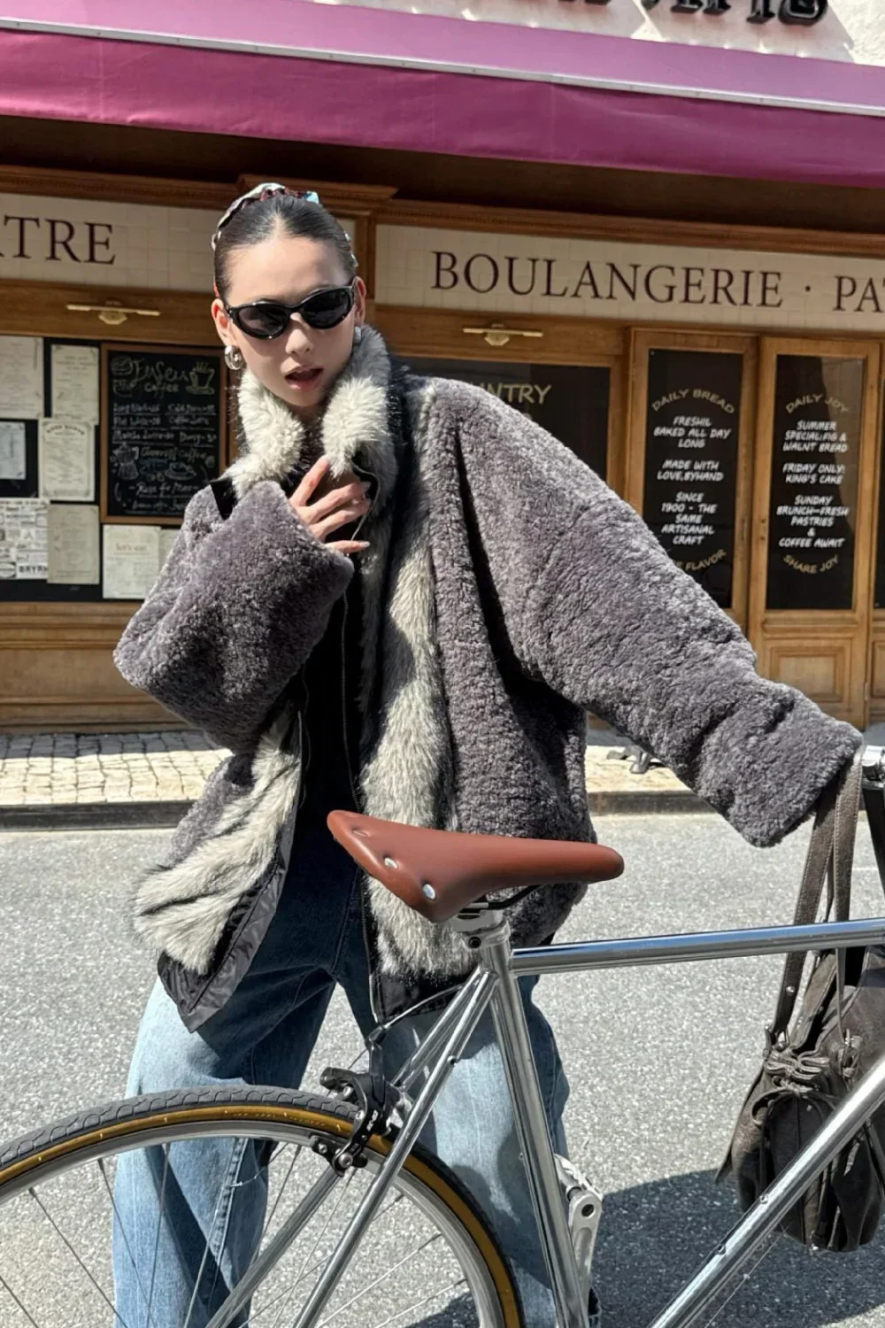 Reversible Patchwork Color Block Fleece Coat - Image 6