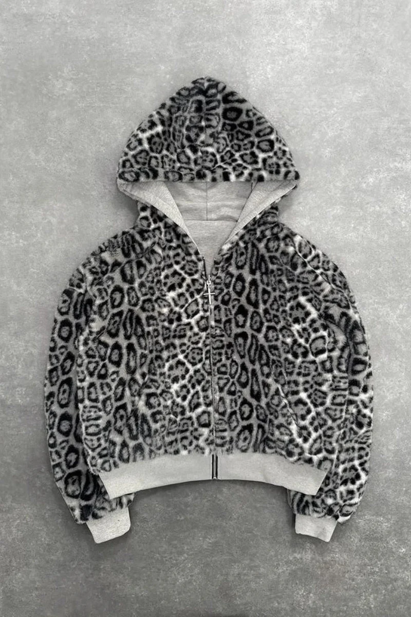 Reversible Vintage Leopard Zipper Hoodie - Image 2