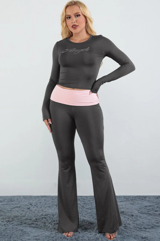 Rhinestone Color Block Crew Neck Two Piece Set - Image 4