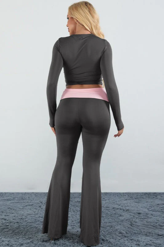 Rhinestone Color Block Crew Neck Two Piece Set - Image 5