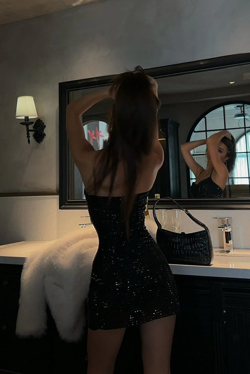 Rhinestone Halter Backless Bodycon Slim Waist Mini Dress - Image 11