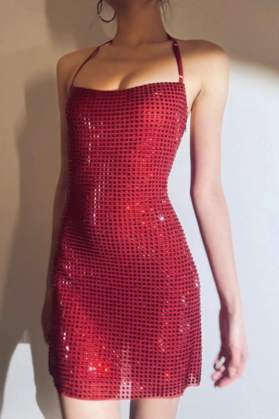 Rhinestone Halter Backless Bodycon Slim Waist Mini Dress - Image 6