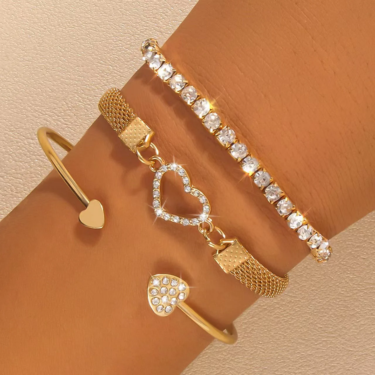 Rhinestone Heart Alloy Luxury Bracelet - Image 2