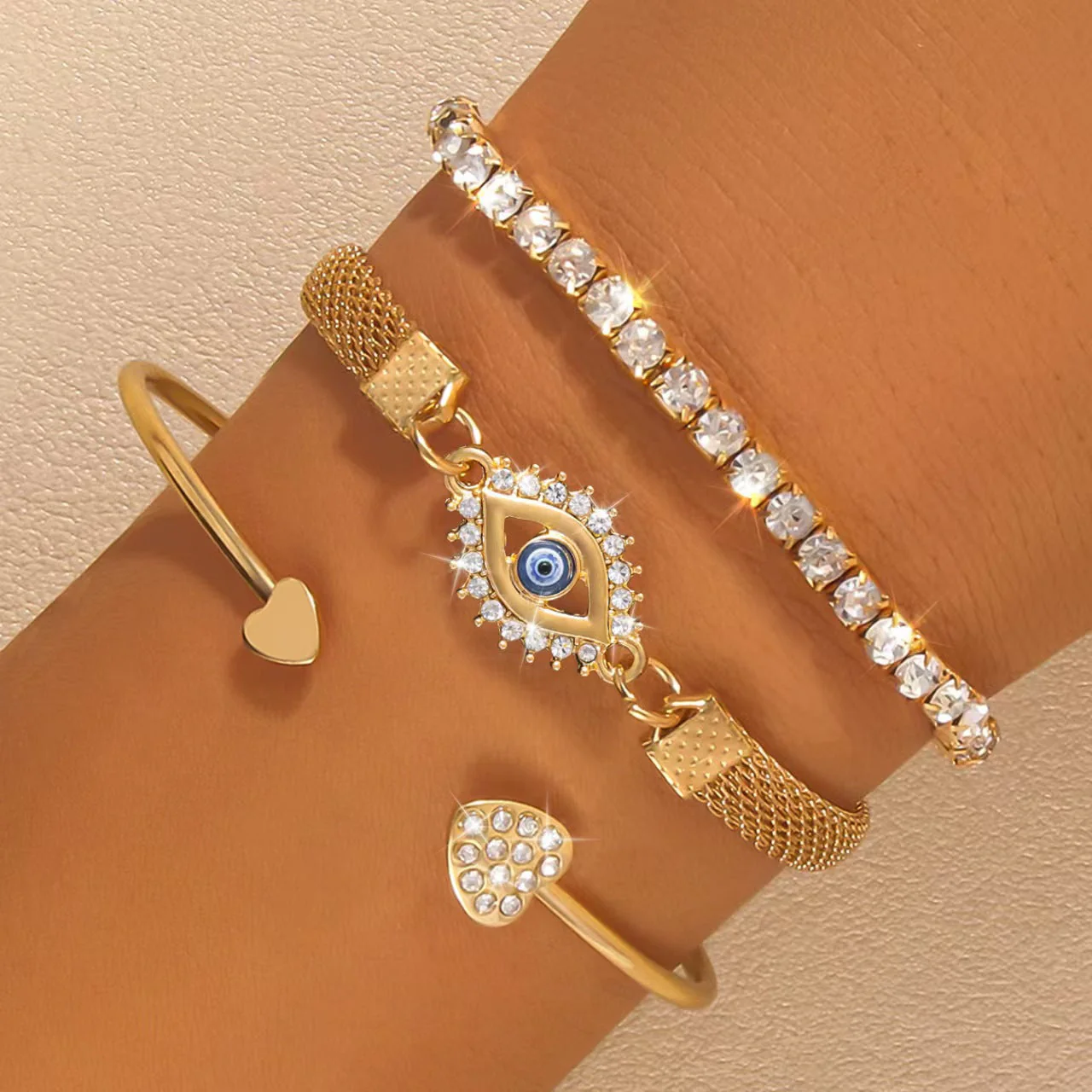 Rhinestone Heart Alloy Luxury Bracelet - Image 4