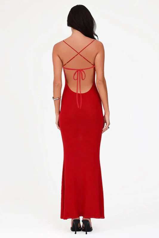 Rhinestone Open Back Tie Spaghetti Strap Sexy Maxi Dress - Image 6