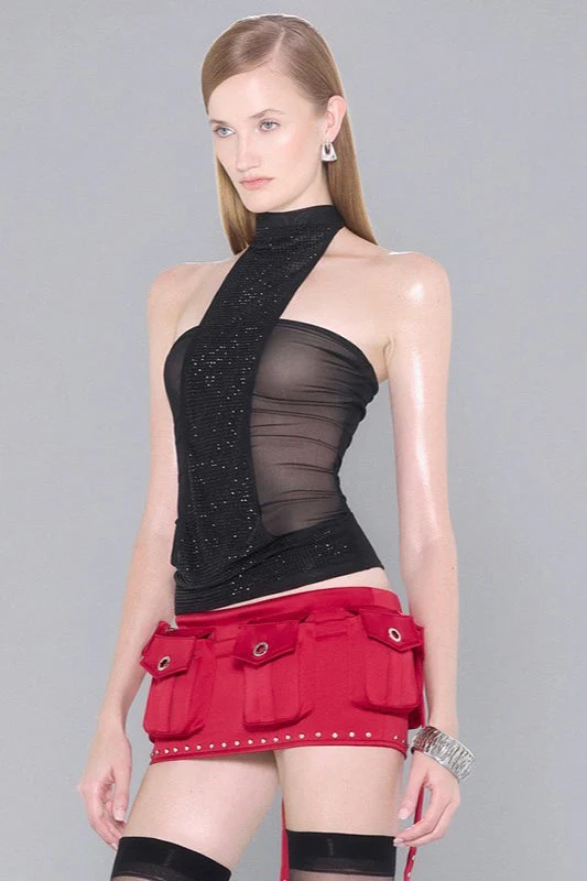 Rhinestone Sequin Scarf Sheer Tank Top - Image 5