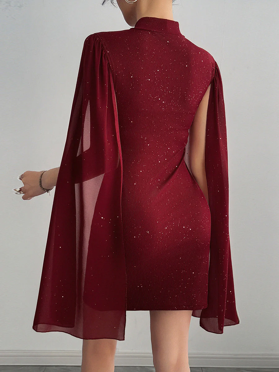 Rhinestone Spliced Round Neck Slim Fit Mini Dress - Image 11