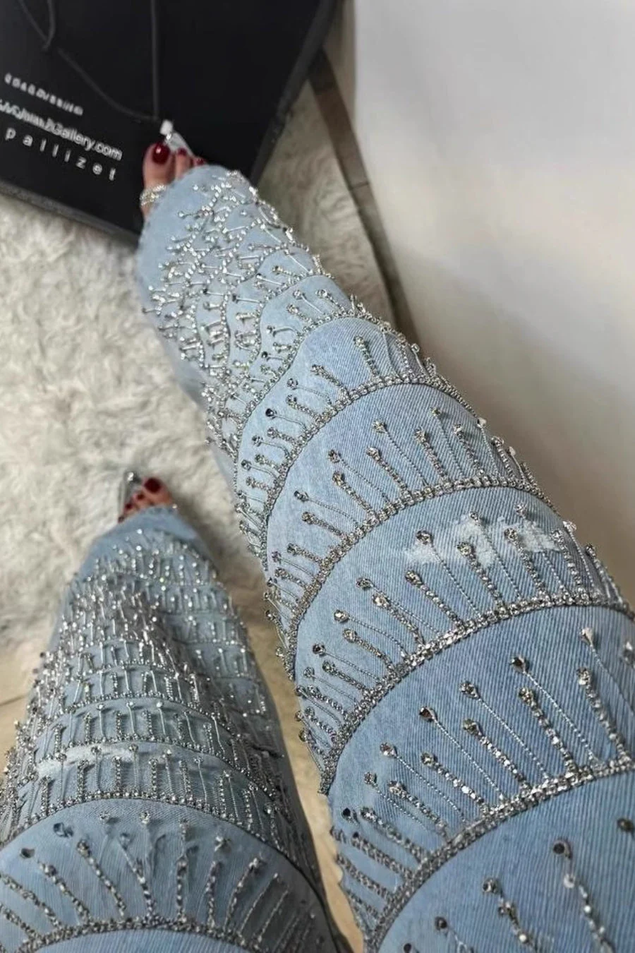 Rhinestone Tassel Straight Leg Jeans - Image 2