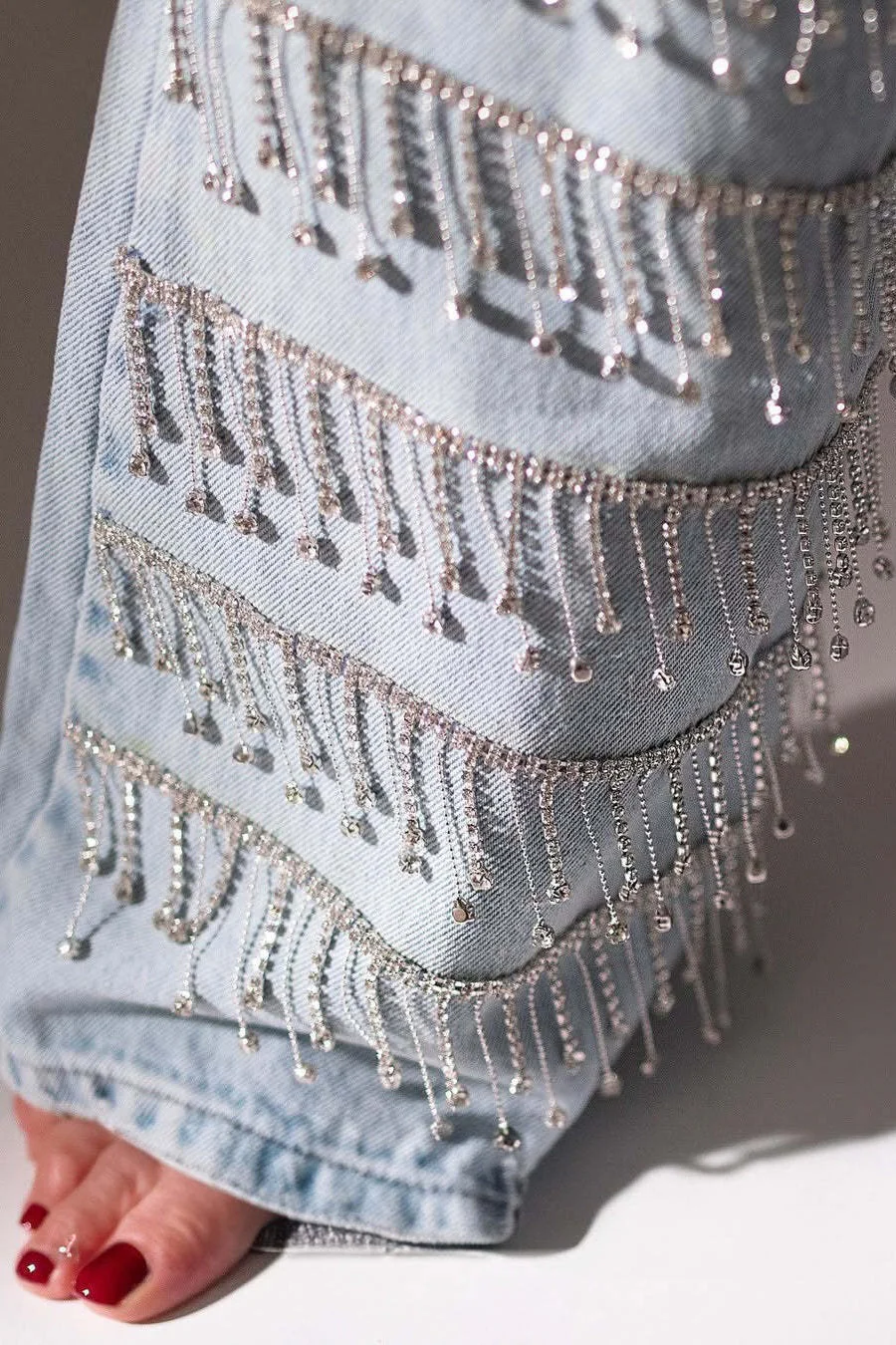 Rhinestone Tassel Straight Leg Jeans - Image 4