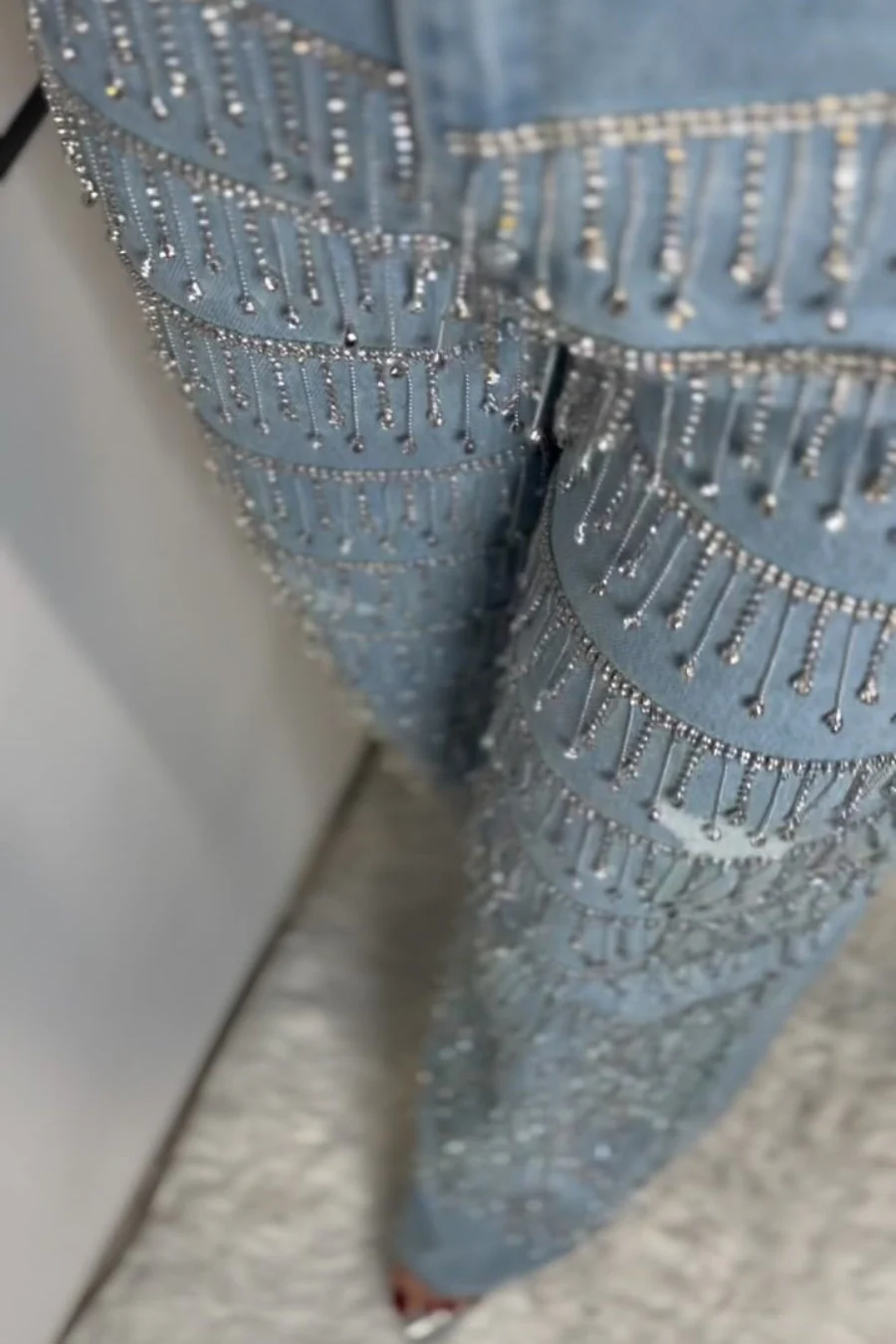 Rhinestone Tassel Straight Leg Jeans - Image 5