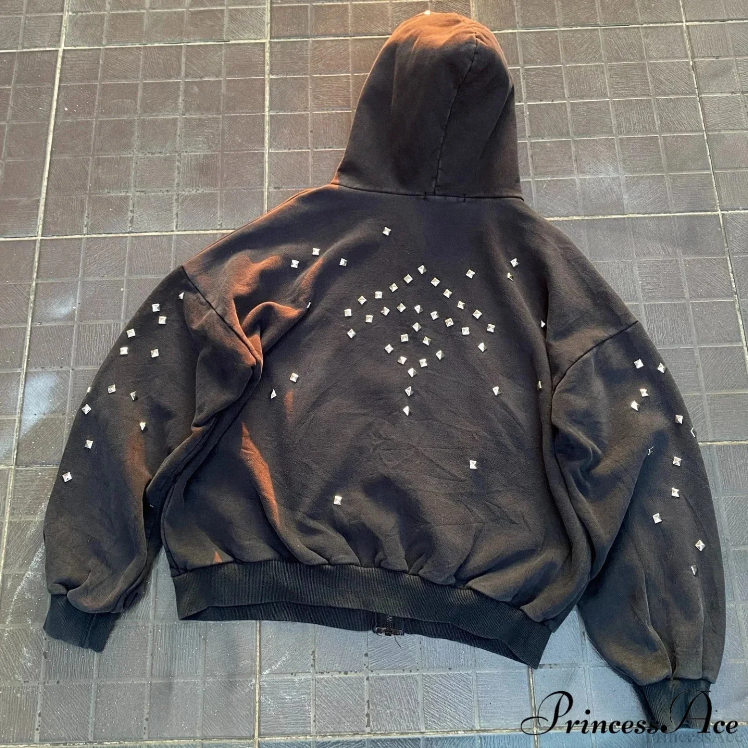 Rhinestone Zip-Up Street Hip-Hop Hoodie - Image 2