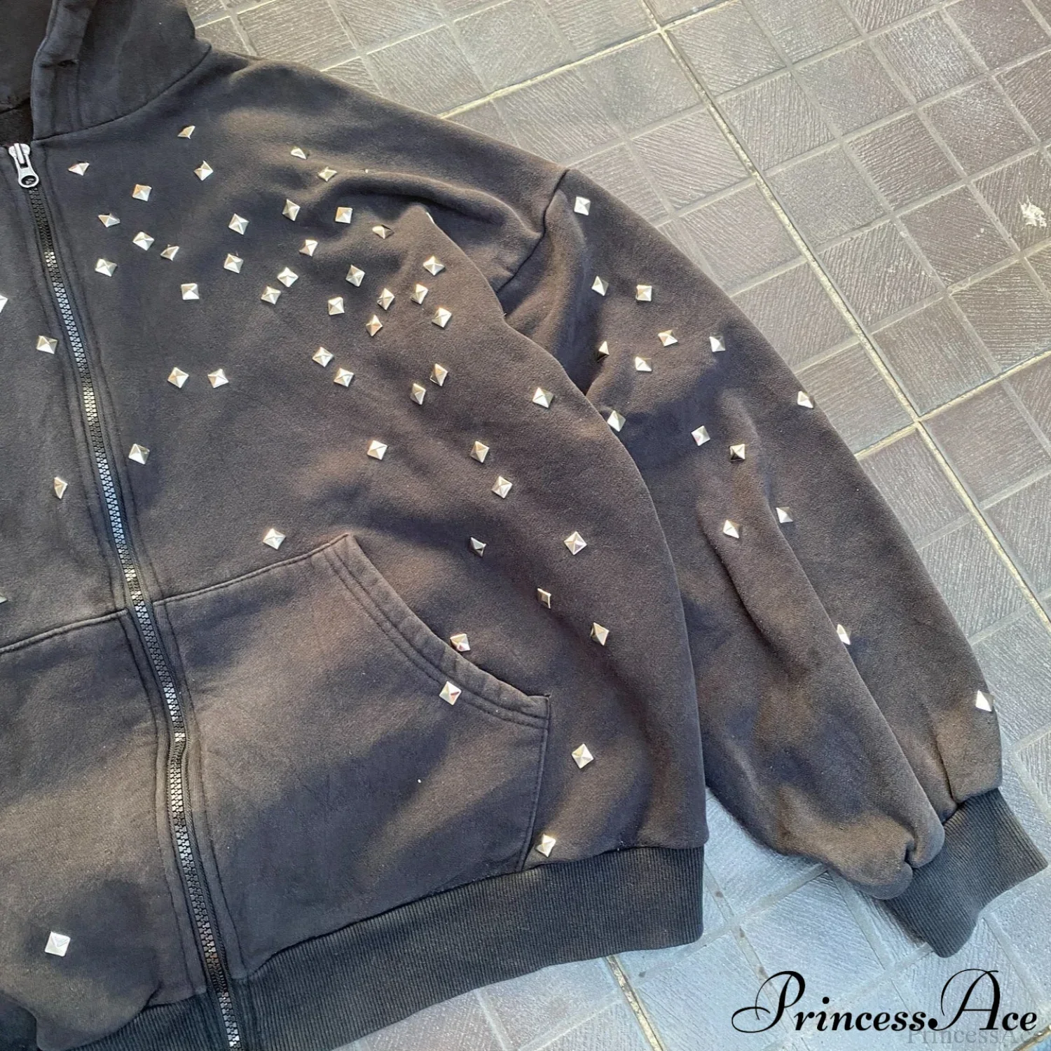 Rhinestone Zip-Up Street Hip-Hop Hoodie - Image 3