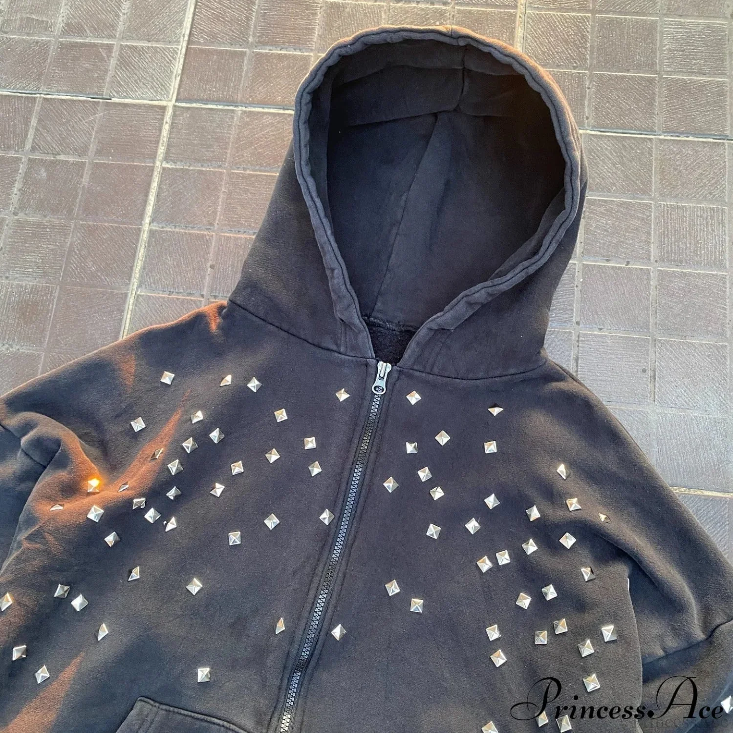 Rhinestone Zip-Up Street Hip-Hop Hoodie - Image 4