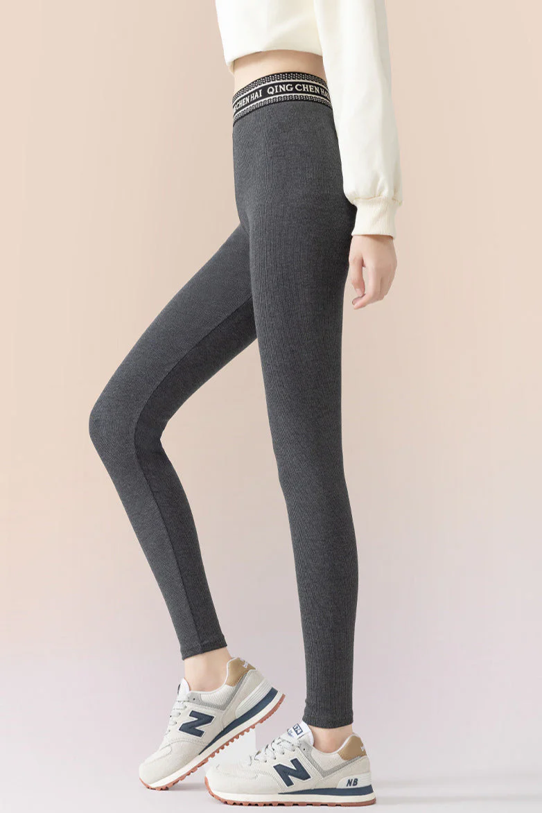 Ribbed Cotton Fleece Lined Slim Fit Ankle Length Leggings - Image 5
