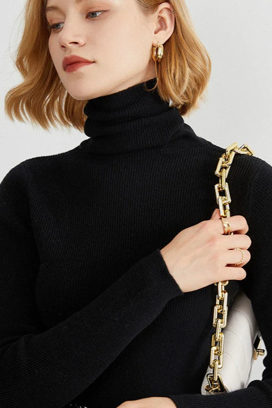 Ribbed Turtleneck Long-Sleeve Slim Stretch Knit Top - Image 10