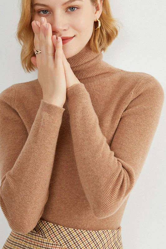 Ribbed Turtleneck Long-Sleeve Slim Stretch Knit Top - Image 11