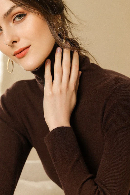 Ribbed Turtleneck Long-Sleeve Slim Stretch Knit Top - Image 12