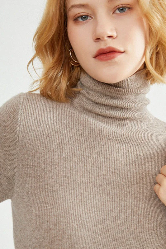 Ribbed Turtleneck Long-Sleeve Slim Stretch Knit Top - Image 7