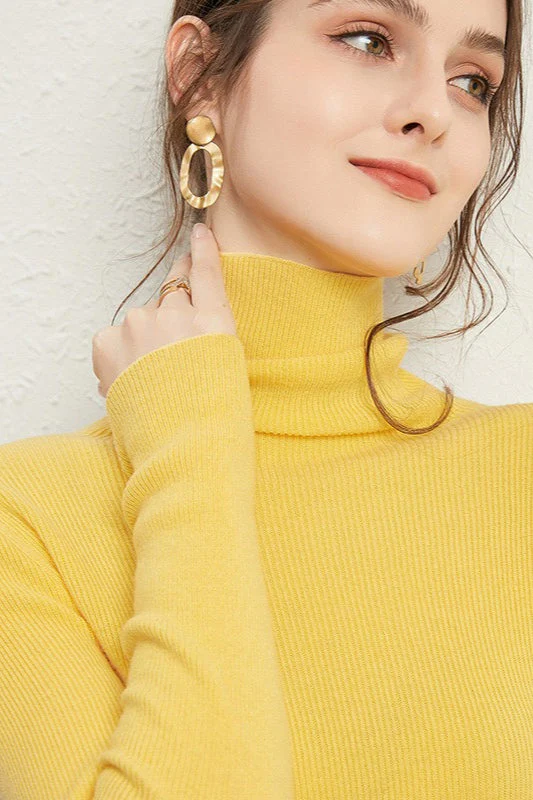 Ribbed Turtleneck Long-Sleeve Slim Stretch Knit Top - Image 9