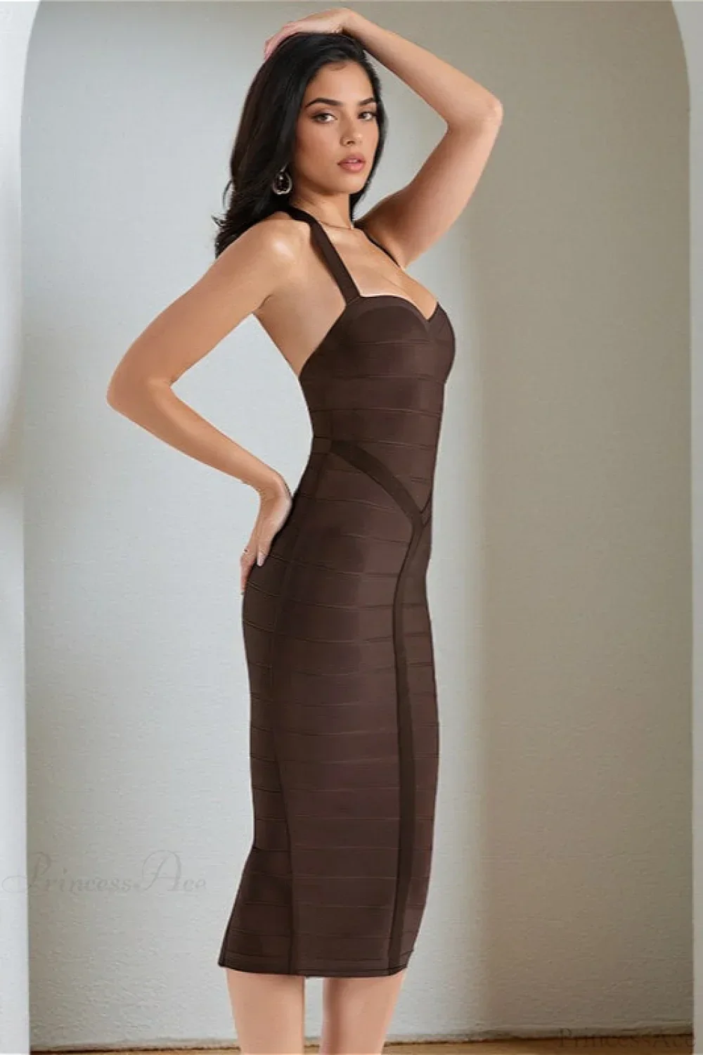 Ribbed Wide Knit Halter Fitted Maxi Dress - Image 2