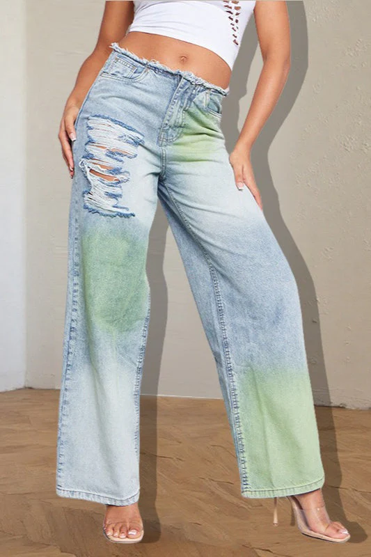 Ripped Color Block Ink Splash Distressed Jeans - Image 4