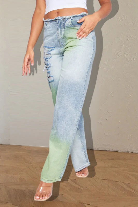 Ripped Color Block Ink Splash Distressed Jeans - Image 5