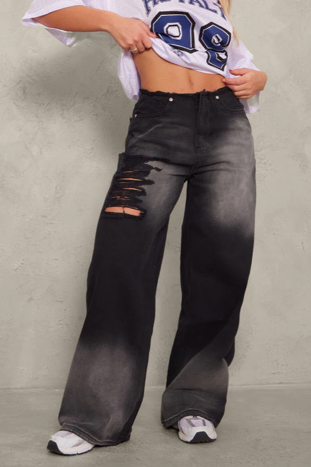 Ripped Color Block Ink Splash Distressed Jeans - Image 6