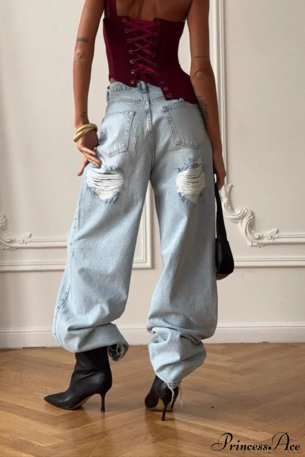 Ripped Vintage Straight Wide-Leg Ankle-Length Jeans - Image 2
