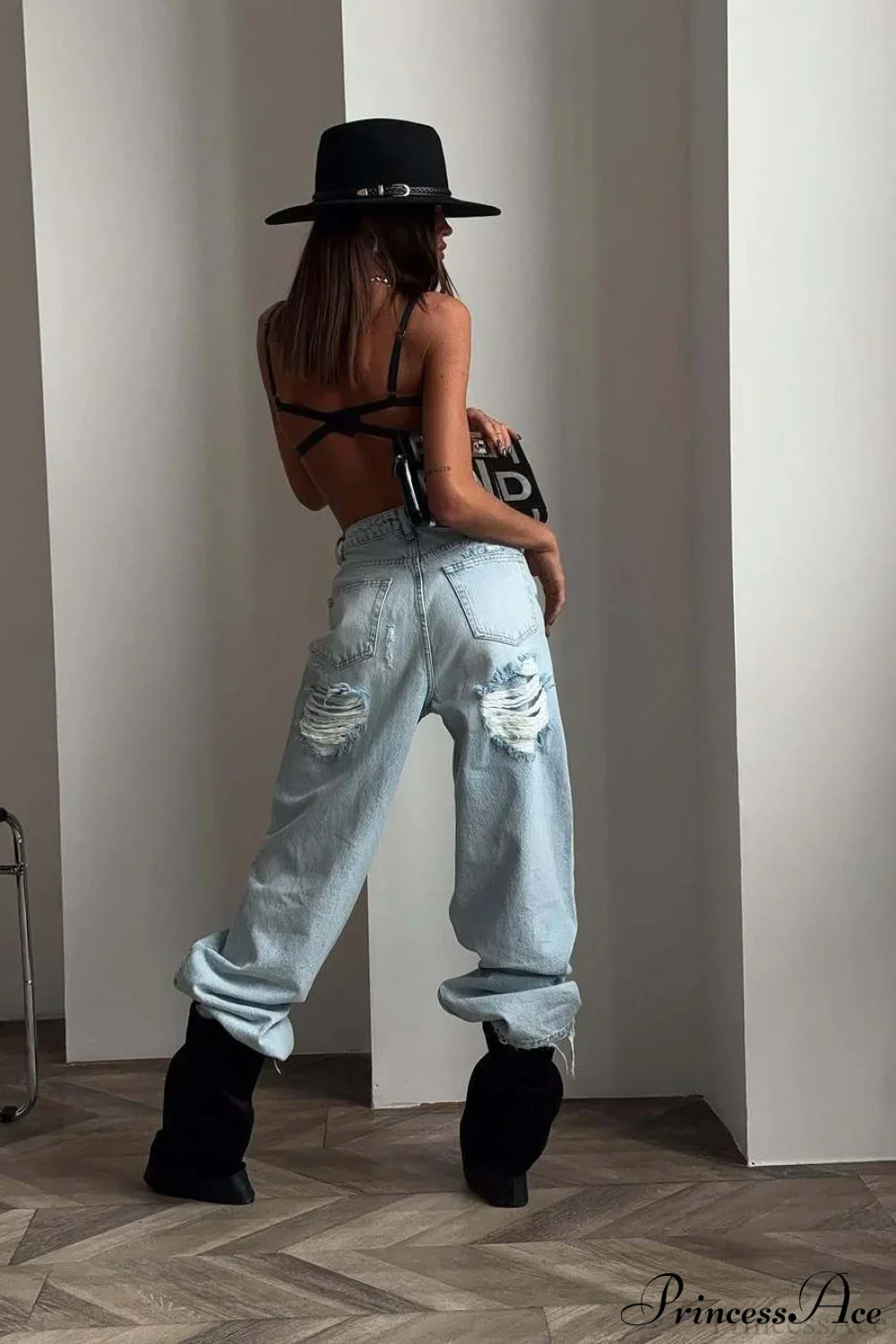 Ripped Vintage Straight Wide-Leg Ankle-Length Jeans - Image 3