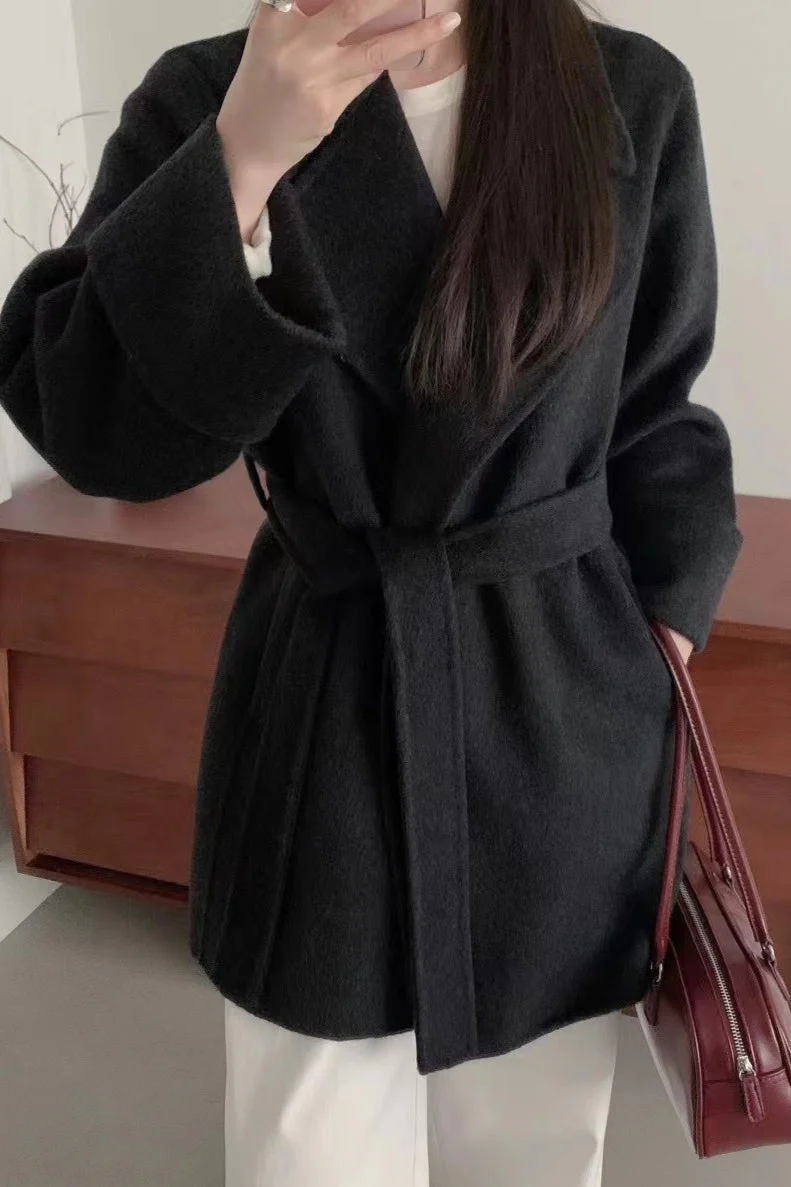 Robe-Style Double-Face Wool Long Hepburn Coat - Image 5