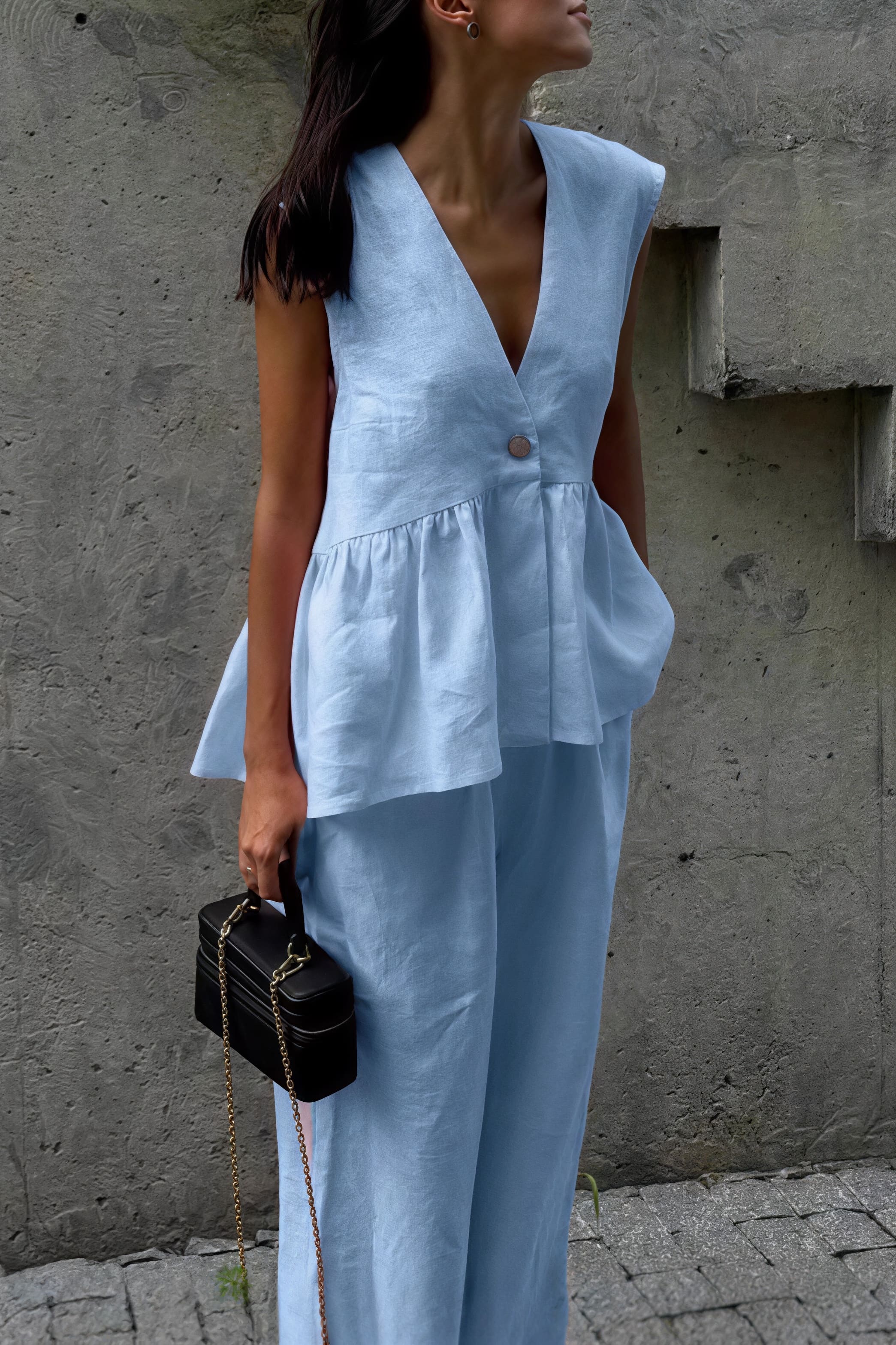 Romantic Cotton V Neck Sleeveless Vest Pants Two Piece Set - Image 5