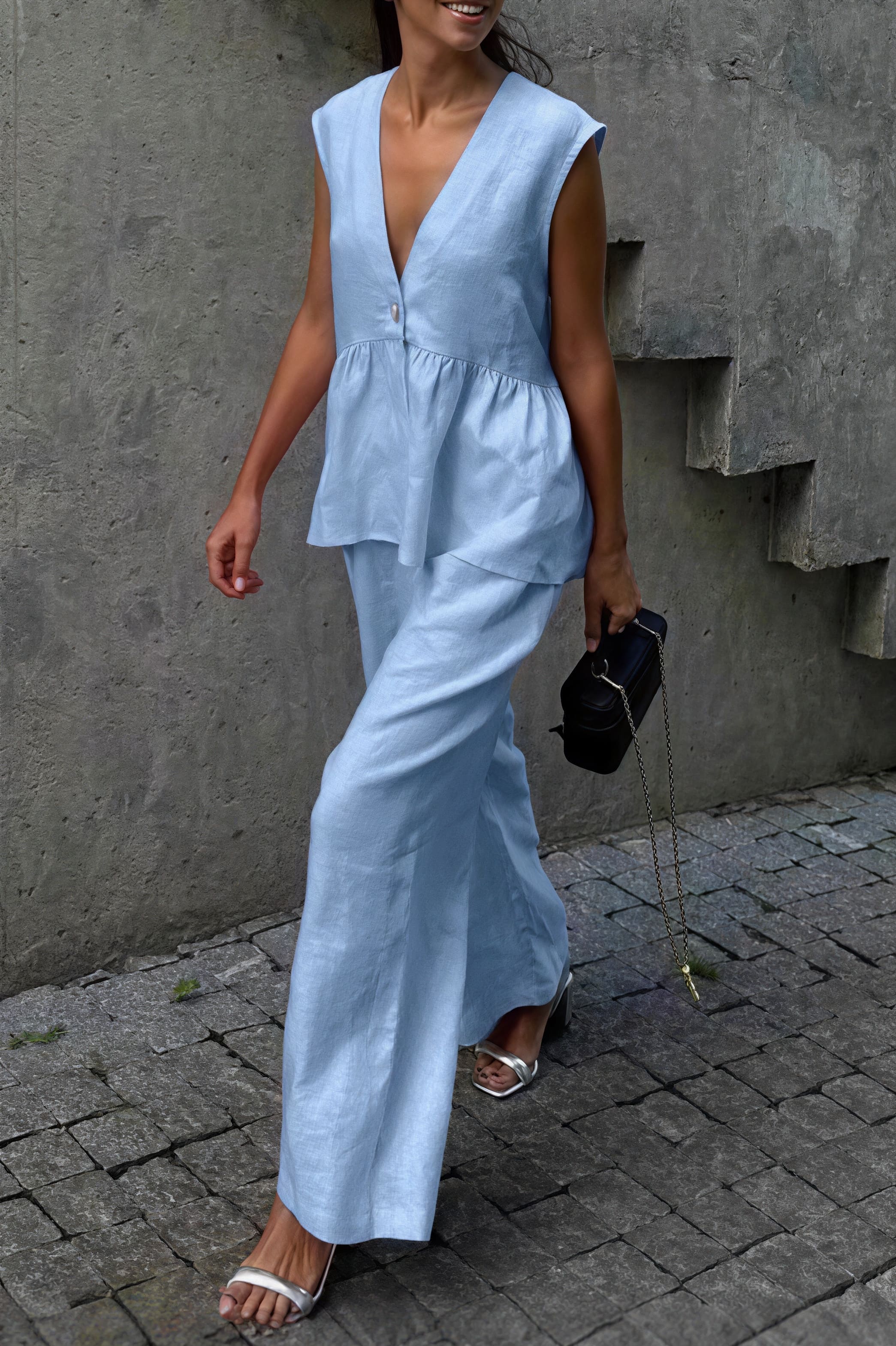 Romantic Cotton V Neck Sleeveless Vest Pants Two Piece Set - Image 6