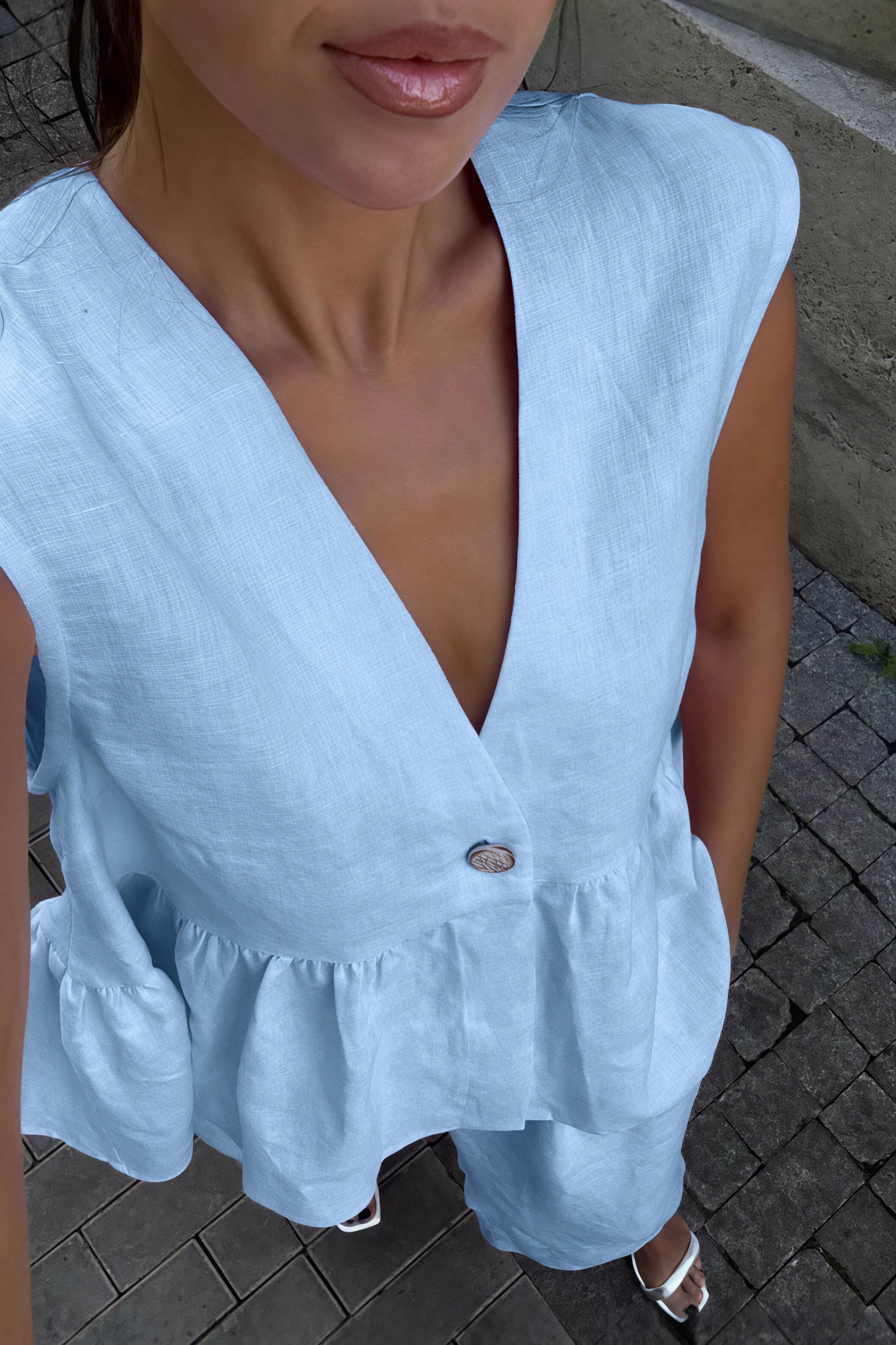Romantic Cotton V Neck Sleeveless Vest Pants Two Piece Set - Image 7