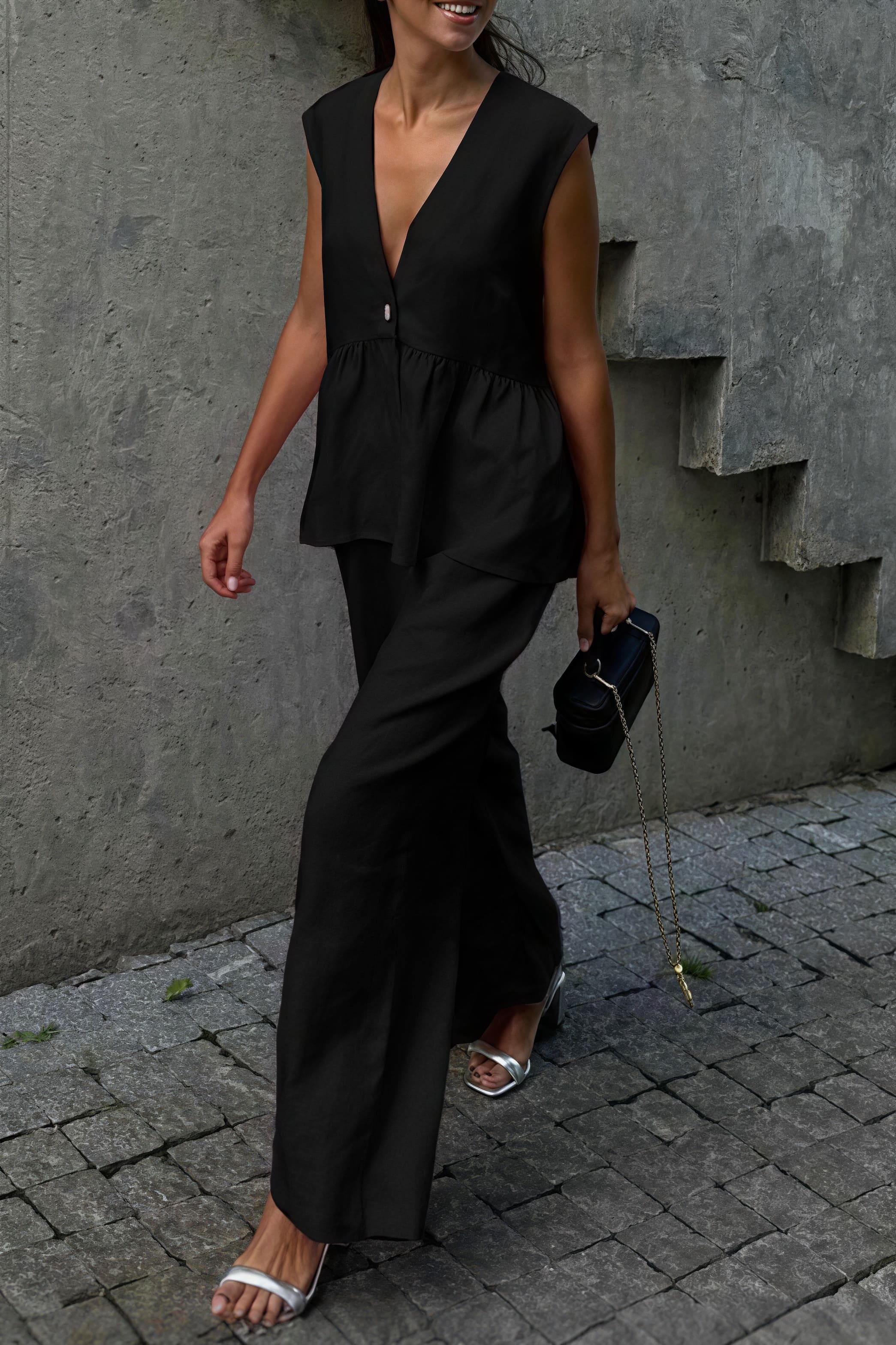 Romantic Cotton V Neck Sleeveless Vest Pants Two Piece Set - Image 8
