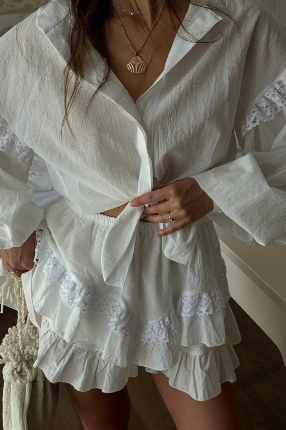 Romantic Lace Trim Plaid Two Piece Set - Image 6
