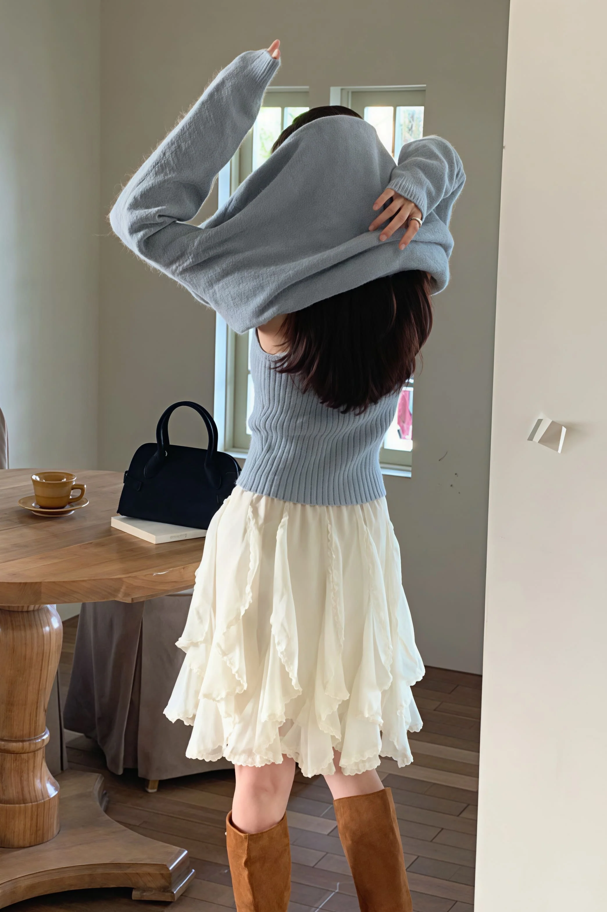 Romantic Ruffled Asymmetrical Chiffon Mini Skirt - Image 2