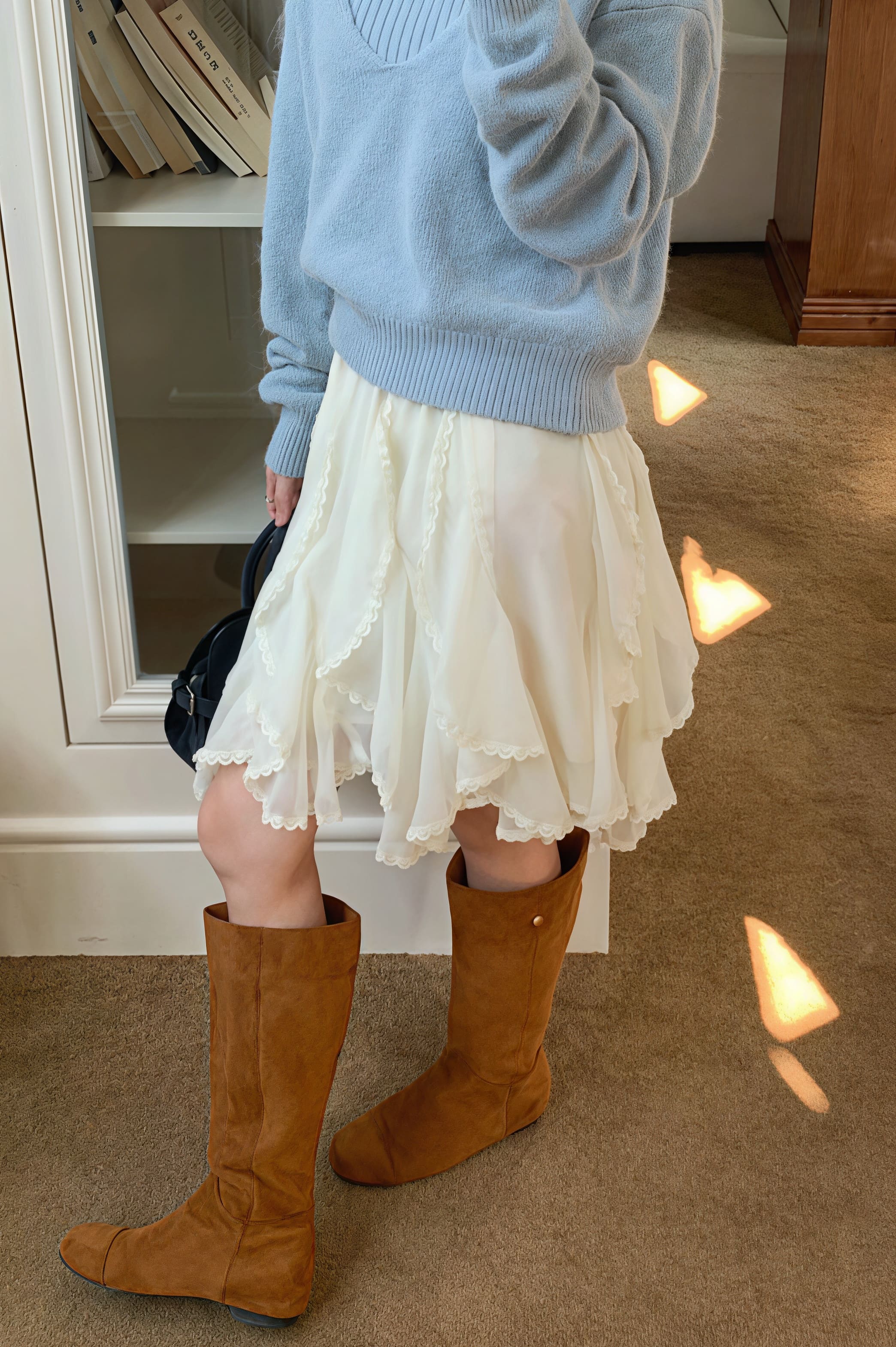 Romantic Ruffled Asymmetrical Chiffon Mini Skirt - Image 3
