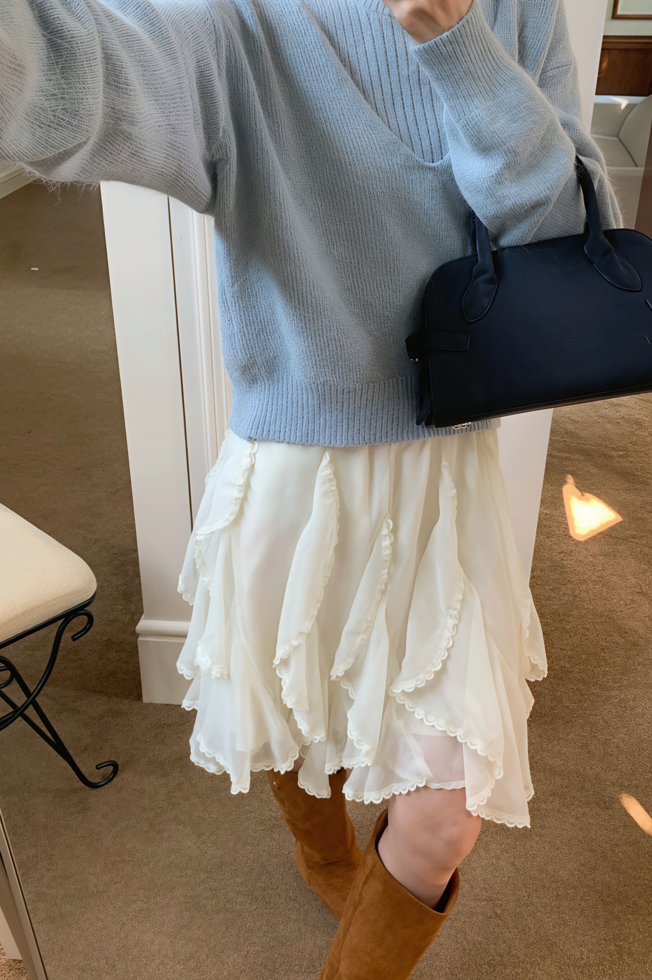 Romantic Ruffled Asymmetrical Chiffon Mini Skirt - Image 6