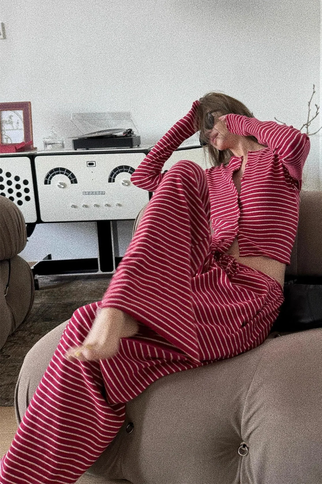 Romantic Striped Minimalist Two Piece Set - Image 2