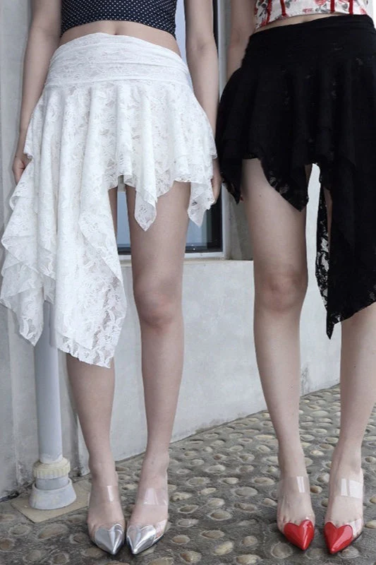 Rose Crochet Unique Asymmetrical Lace Mini Skirt - Image 2